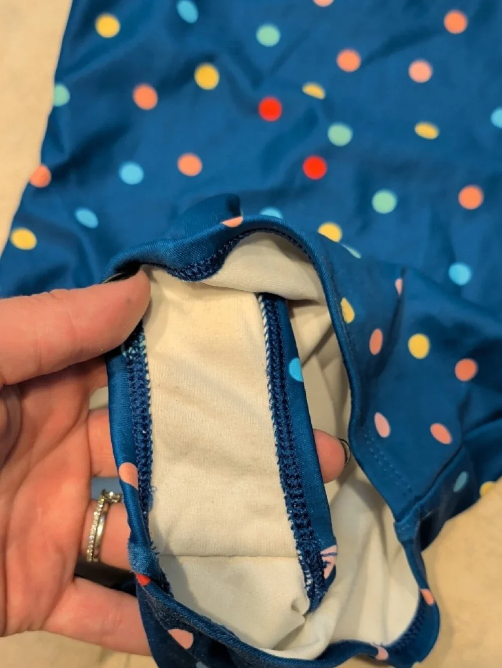 Hanna Andersson Navy Colorful Polka Dot One-Piece Swimsuit with Tie Straps